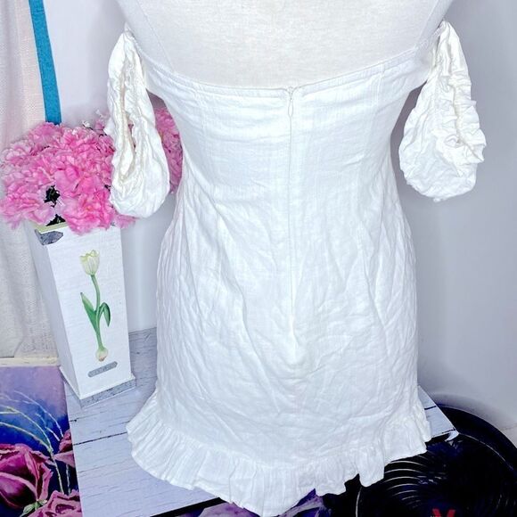 🌷 Cotton Candy LA🌷 White Linen Blend Babydoll Lace Up Dress - Picture 10 of 11